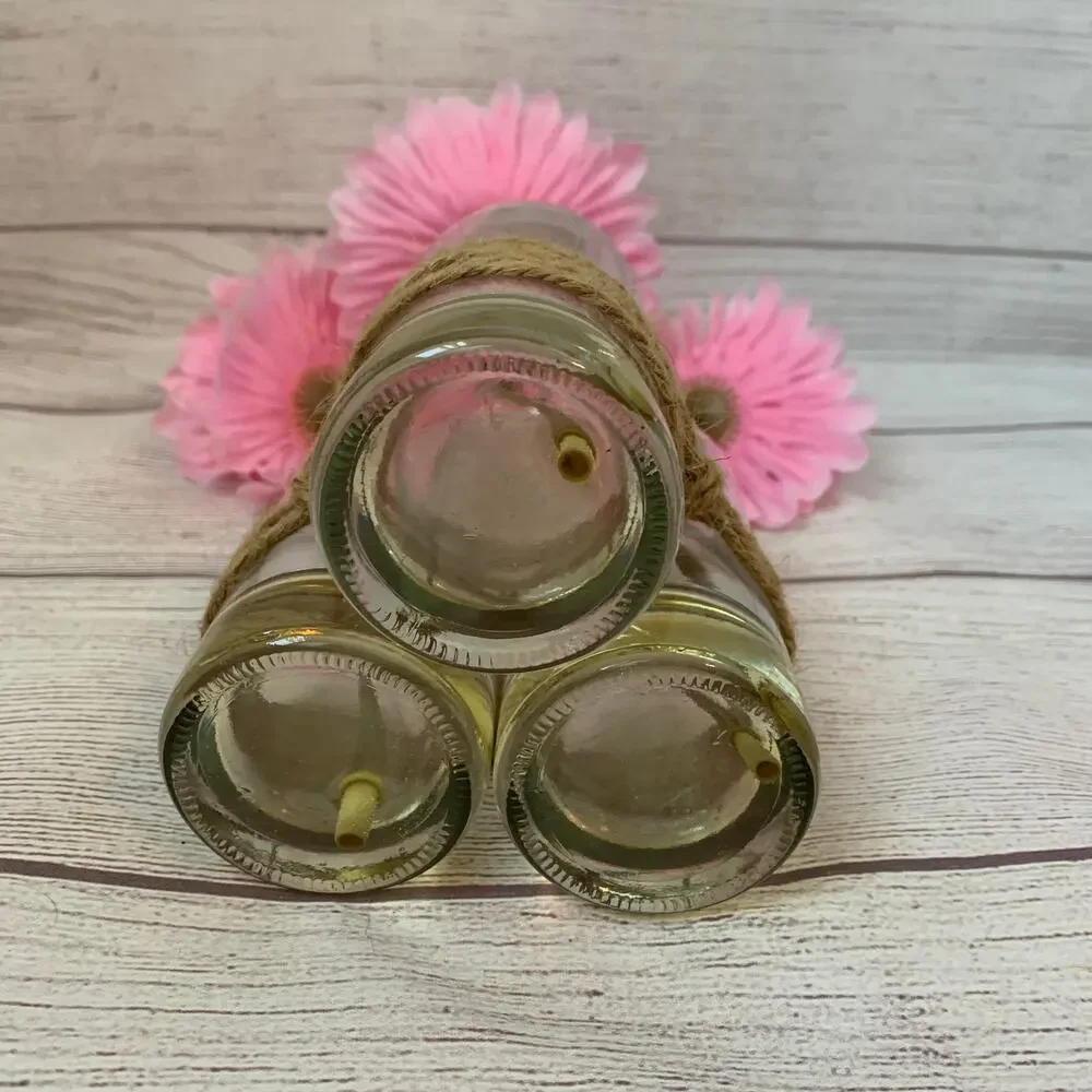 Artificial Pink Gerbera Daisies in Bottles and Twine String Faux Glued Water 9